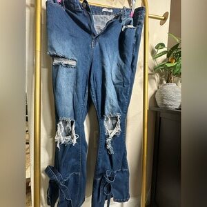 Distressed Blue Flare Jeans with Jean bow
